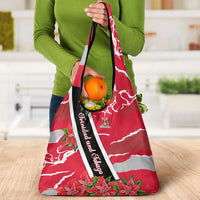 Trinidad and Tobago Red Poinsettia Grocery Bag with National Crest and Diagonal Flag Sash Design - Wonder Print Shop
