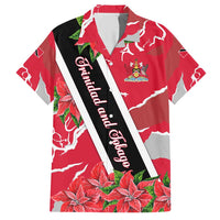 Trinidad and Tobago Red Poinsettia Hawaiian Shirt with National Crest and Diagonal Flag Sash Design - Wonder Print Shop