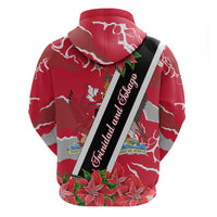 Trinidad and Tobago Red Poinsettia Hoodie with National Crest and Diagonal Flag Sash Design - Wonder Print Shop