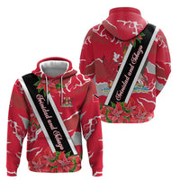 Trinidad and Tobago Red Poinsettia Hoodie with National Crest and Diagonal Flag Sash Design - Wonder Print Shop