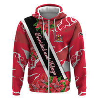 Trinidad and Tobago Red Poinsettia Hoodie with National Crest and Diagonal Flag Sash Design - Wonder Print Shop