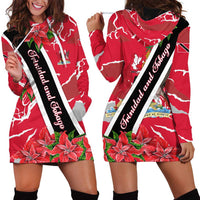 Trinidad and Tobago Red Poinsettia Hoodie Dress with National Crest and Diagonal Flag Sash Design - Wonder Print Shop