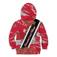 Trinidad and Tobago Red Poinsettia Kid Hoodie with National Crest and Diagonal Flag Sash Design - Wonder Print Shop
