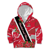 Trinidad and Tobago Red Poinsettia Kid Hoodie with National Crest and Diagonal Flag Sash Design - Wonder Print Shop