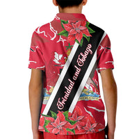 Trinidad and Tobago Red Poinsettia Kid Polo Shirt with National Crest and Diagonal Flag Sash Design - Wonder Print Shop