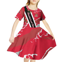Trinidad and Tobago Red Poinsettia Kid Short Sleeve Dress with National Crest and Diagonal Flag Sash Design - Wonder Print Shop