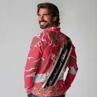 Trinidad and Tobago Red Poinsettia Long Sleeve Polo Shirt with National Crest and Diagonal Flag Sash Design - Wonder Print Shop