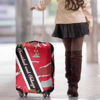 Trinidad and Tobago Red Poinsettia Luggage Cover with National Crest and Diagonal Flag Sash Design - Wonder Print Shop