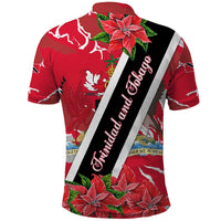 Trinidad and Tobago Red Poinsettia Polo Shirt with National Crest and Diagonal Flag Sash Design - Wonder Print Shop