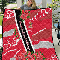 Trinidad and Tobago Red Poinsettia Quilt with National Crest and Diagonal Flag Sash Design - Wonder Print Shop