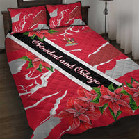 Trinidad and Tobago Red Poinsettia Quilt Bed Set with National Crest and Diagonal Flag Sash Design - Wonder Print Shop