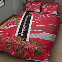 Trinidad and Tobago Red Poinsettia Quilt Bed Set with National Crest and Diagonal Flag Sash Design - Wonder Print Shop