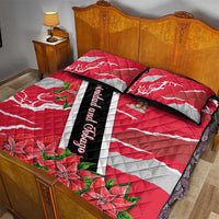 Trinidad and Tobago Red Poinsettia Quilt Bed Set with National Crest and Diagonal Flag Sash Design - Wonder Print Shop
