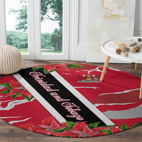 Trinidad and Tobago Red Poinsettia Round Carpet with National Crest and Diagonal Flag Sash Design - Wonder Print Shop