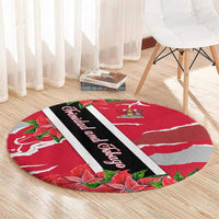 Trinidad and Tobago Red Poinsettia Round Carpet with National Crest and Diagonal Flag Sash Design - Wonder Print Shop