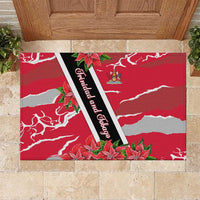 Trinidad and Tobago Red Poinsettia Rubber Doormat with National Crest and Diagonal Flag Sash Design - Wonder Print Shop
