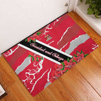 Trinidad and Tobago Red Poinsettia Rubber Doormat with National Crest and Diagonal Flag Sash Design - Wonder Print Shop