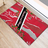 Trinidad and Tobago Red Poinsettia Rubber Doormat with National Crest and Diagonal Flag Sash Design - Wonder Print Shop
