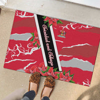 Trinidad and Tobago Red Poinsettia Rubber Doormat with National Crest and Diagonal Flag Sash Design - Wonder Print Shop