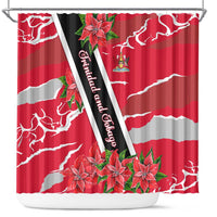 Trinidad and Tobago Red Poinsettia Shower Curtain with National Crest and Diagonal Flag Sash Design - Wonder Print Shop