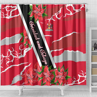 Trinidad and Tobago Red Poinsettia Shower Curtain with National Crest and Diagonal Flag Sash Design - Wonder Print Shop