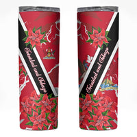 Trinidad and Tobago Red Poinsettia Skinny Tumbler with National Crest and Diagonal Flag Sash Design - Wonder Print Shop