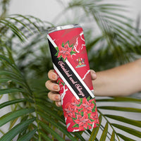 Trinidad and Tobago Red Poinsettia Skinny Tumbler with National Crest and Diagonal Flag Sash Design - Wonder Print Shop