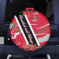 Trinidad and Tobago Red Poinsettia Spare Tire Cover with National Crest and Diagonal Flag Sash Design - Wonder Print Shop