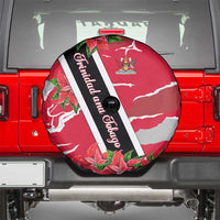 Trinidad and Tobago Red Poinsettia Spare Tire Cover with National Crest and Diagonal Flag Sash Design - Wonder Print Shop