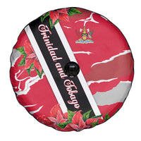 Trinidad and Tobago Red Poinsettia Spare Tire Cover with National Crest and Diagonal Flag Sash Design - Wonder Print Shop