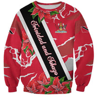 Trinidad and Tobago Red Poinsettia Sweatshirt with National Crest and Diagonal Flag Sash Design - Wonder Print Shop
