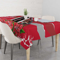 Trinidad and Tobago Red Poinsettia Tablecloth with National Crest and Diagonal Flag Sash Design - Wonder Print Shop