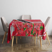Trinidad and Tobago Red Poinsettia Tablecloth with National Crest and Diagonal Flag Sash Design - Wonder Print Shop
