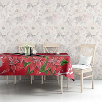 Trinidad and Tobago Red Poinsettia Tablecloth with National Crest and Diagonal Flag Sash Design - Wonder Print Shop