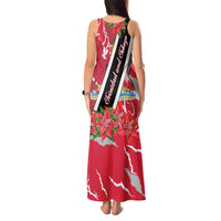 Trinidad and Tobago Red Poinsettia Tank Maxi Dress with National Crest and Diagonal Flag Sash Design - Wonder Print Shop