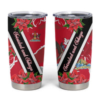Trinidad and Tobago Red Poinsettia Tumbler Cup with National Crest and Diagonal Flag Sash Design - Wonder Print Shop