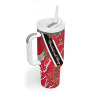 Trinidad and Tobago Red Poinsettia Tumbler With Handle with National Crest and Diagonal Flag Sash Design - Wonder Print Shop