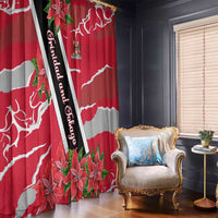 Trinidad and Tobago Red Poinsettia Window Curtain with National Crest and Diagonal Flag Sash Design - Wonder Print Shop