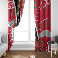 Trinidad and Tobago Red Poinsettia Window Curtain with National Crest and Diagonal Flag Sash Design - Wonder Print Shop