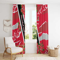 Trinidad and Tobago Red Poinsettia Window Curtain with National Crest and Diagonal Flag Sash Design - Wonder Print Shop