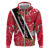 Trinidad and Tobago Red Poinsettia Zip Hoodie with National Crest and Diagonal Flag Sash Design - Wonder Print Shop