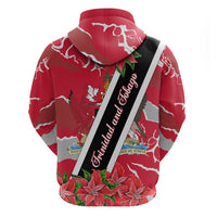 Trinidad and Tobago Red Poinsettia Zip Hoodie with National Crest and Diagonal Flag Sash Design - Wonder Print Shop