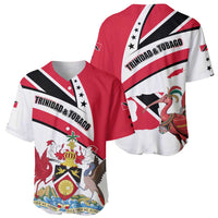 Trinidad and Tobago National Map Baseball Jersey with Scarlet Ibis and Coat of Arms on Red White Star Theme - Wonder Print Shop