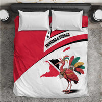 Trinidad and Tobago National Map Bedding Set with Scarlet Ibis and Coat of Arms on Red White Star Theme - Wonder Print Shop