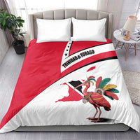 Trinidad and Tobago National Map Bedding Set with Scarlet Ibis and Coat of Arms on Red White Star Theme - Wonder Print Shop