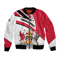 Trinidad and Tobago National Map Bomber Jacket with Scarlet Ibis and Coat of Arms on Red White Star Theme - Wonder Print Shop