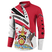 Trinidad and Tobago National Map Button Sweatshirt with Scarlet Ibis and Coat of Arms on Red White Star Theme - Wonder Print Shop