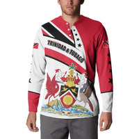 Trinidad and Tobago National Map Button Sweatshirt with Scarlet Ibis and Coat of Arms on Red White Star Theme - Wonder Print Shop