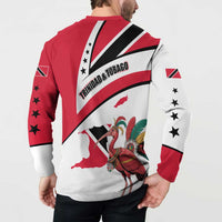 Trinidad and Tobago National Map Button Sweatshirt with Scarlet Ibis and Coat of Arms on Red White Star Theme - Wonder Print Shop