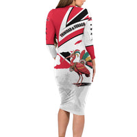 Trinidad and Tobago National Map Family Matching Long Sleeve Bodycon Dress and Hawaiian Shirt with Scarlet Ibis and Coat of Arms on Red White Star Theme - Wonder Print Shop